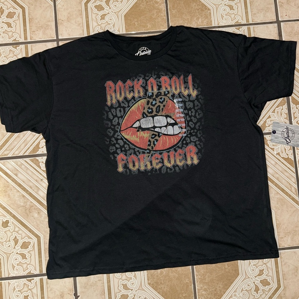 Edgy Black Graphic Tee with Rock & Roll Design